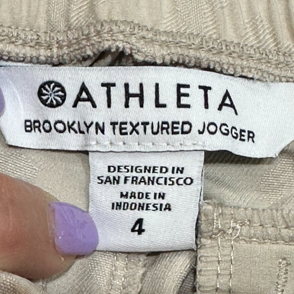 Athleta Brooklyn Textured Jogger Size 4 Beige Leopard Print Travel Abalone Grey - Picture 5 of 7